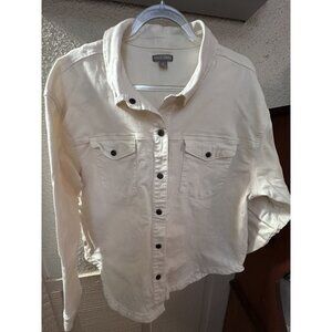 Falls Creek Womens White Button Up Long Sleeve Denim Jean Jacket 1x  Classic